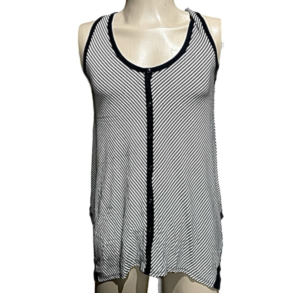 Red Haute Long Sleeveless Top in Black & White Stripes